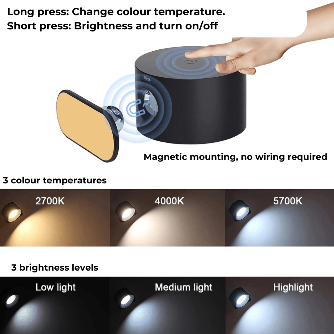 Draadloze LED Wandlamp met Touchbediening & 360° Draaibaar