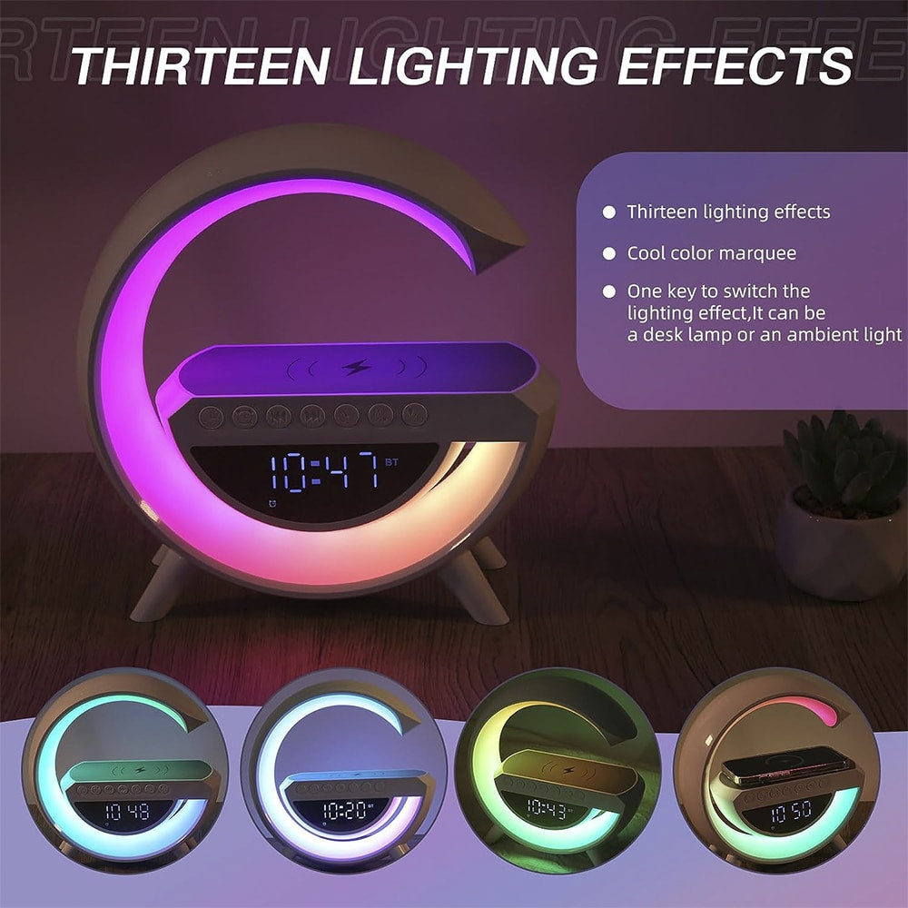 Draadloze oplader met bluetooth speaker en RGB-lamp