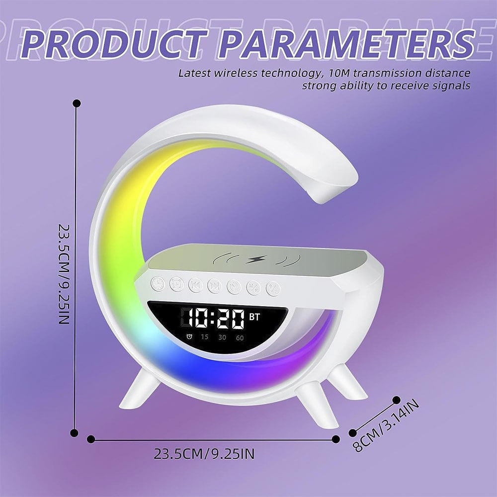 Draadloze oplader met bluetooth speaker en RGB-lamp