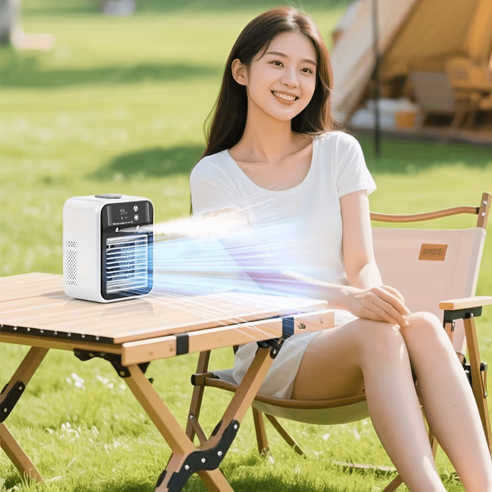 Draagbare Airconditioner Ventilator met Oplaadbare Accu en Instelbare Snelheid – Compact USB-Koelapparaat voor Thuis en op Reis