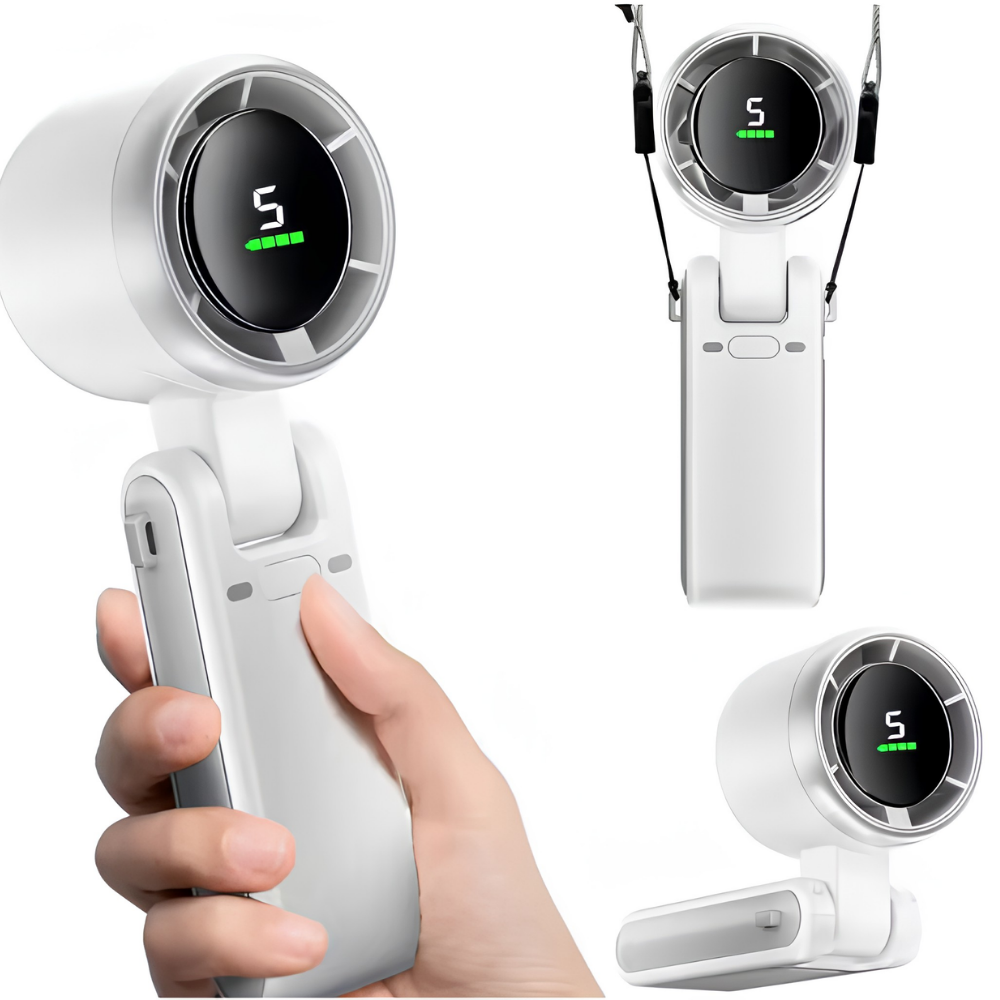 Draagbare handventilator met 5 snelheden en opvouwbaar design – oplaadbare persoonlijke luchtkoeler