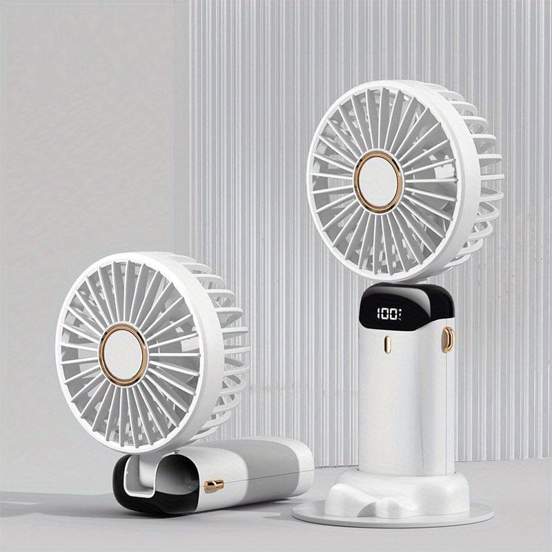Draagbare Mini Handventilator - USB-Oplaadbaar met Led-display, 5 Snelheden, 90° Inklapbaar & Accu - voor Kantoor, Slaapkamer, Reizen, Camping & School