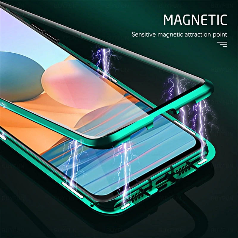 Dubbelzijdig magnetisch telefoonhoesje van gehard glas