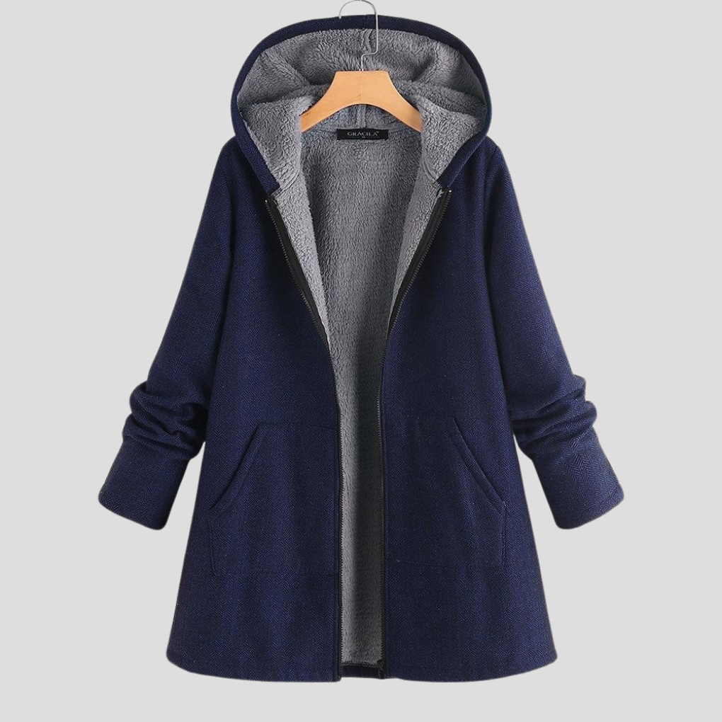 Effen fleece mantel met capuchon voor dames