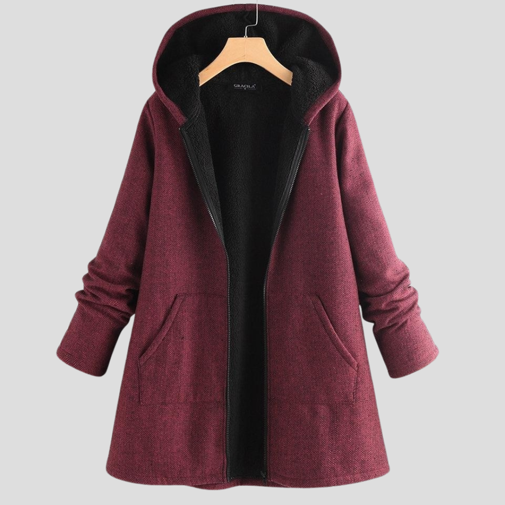 Effen fleece mantel met capuchon voor dames