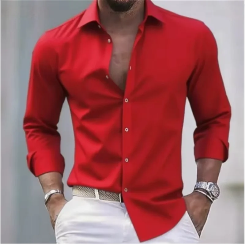Effen formeel herenoverhemd met lange mouwen, knopen en slim fit
