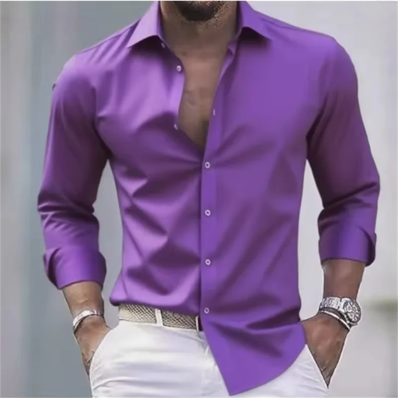 Effen formeel herenoverhemd met lange mouwen, knopen en slim fit