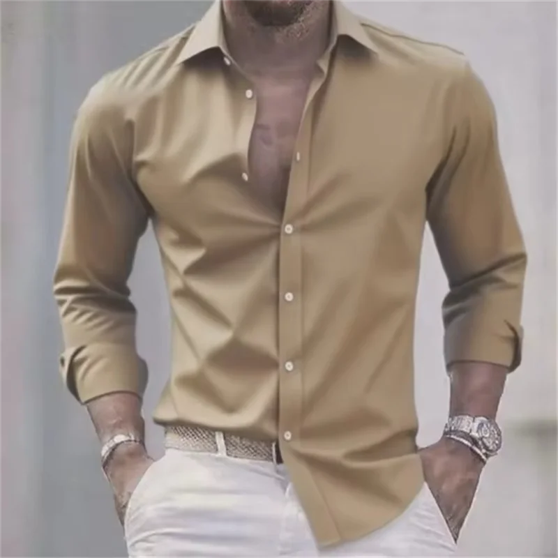Effen formeel herenoverhemd met lange mouwen, knopen en slim fit
