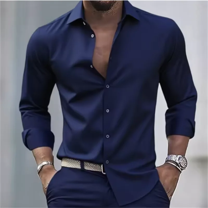 Effen formeel herenoverhemd met lange mouwen, knopen en slim fit