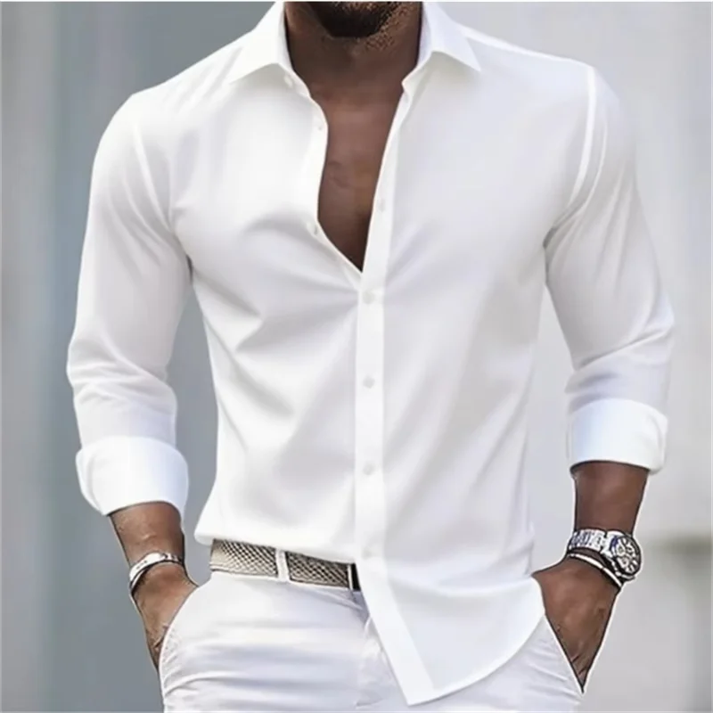 Effen formeel herenoverhemd met lange mouwen, knopen en slim fit