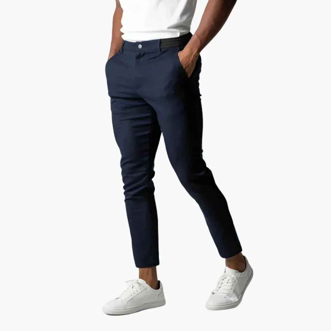 Elastische chino voor heren met tailleband en rechte pijpen