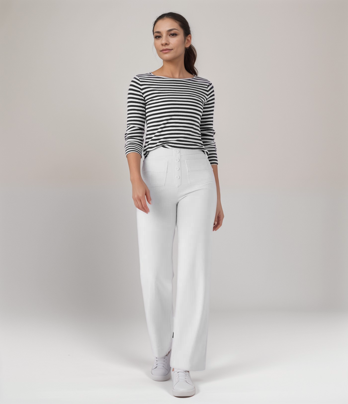 Elastische damesbroek met hoge taille van zachte stof