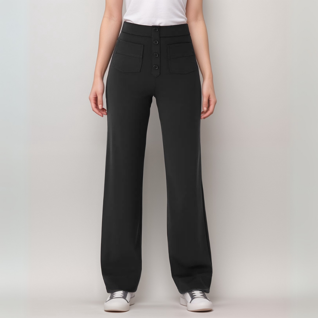 Elastische damesbroek met hoge taille van zachte stof