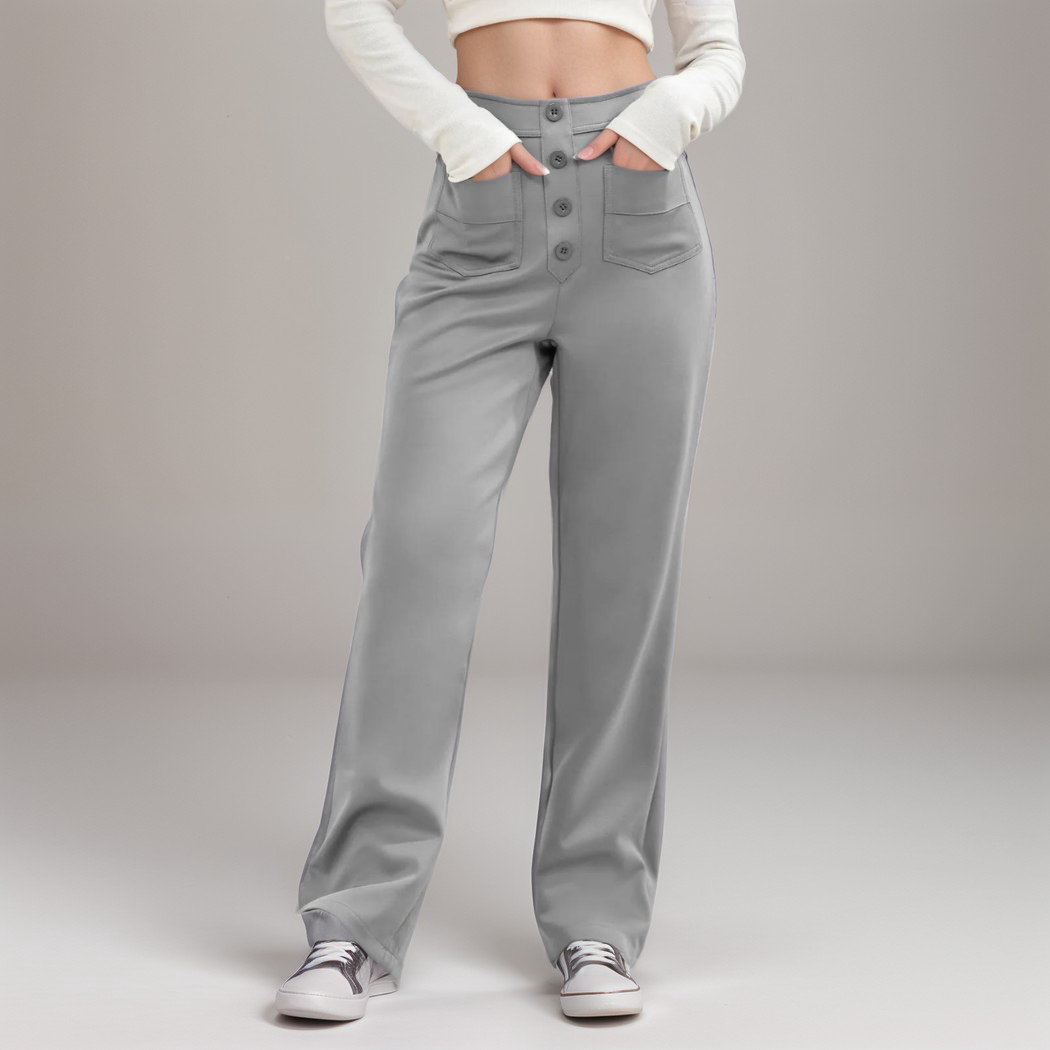 Elastische damesbroek met hoge taille van zachte stof