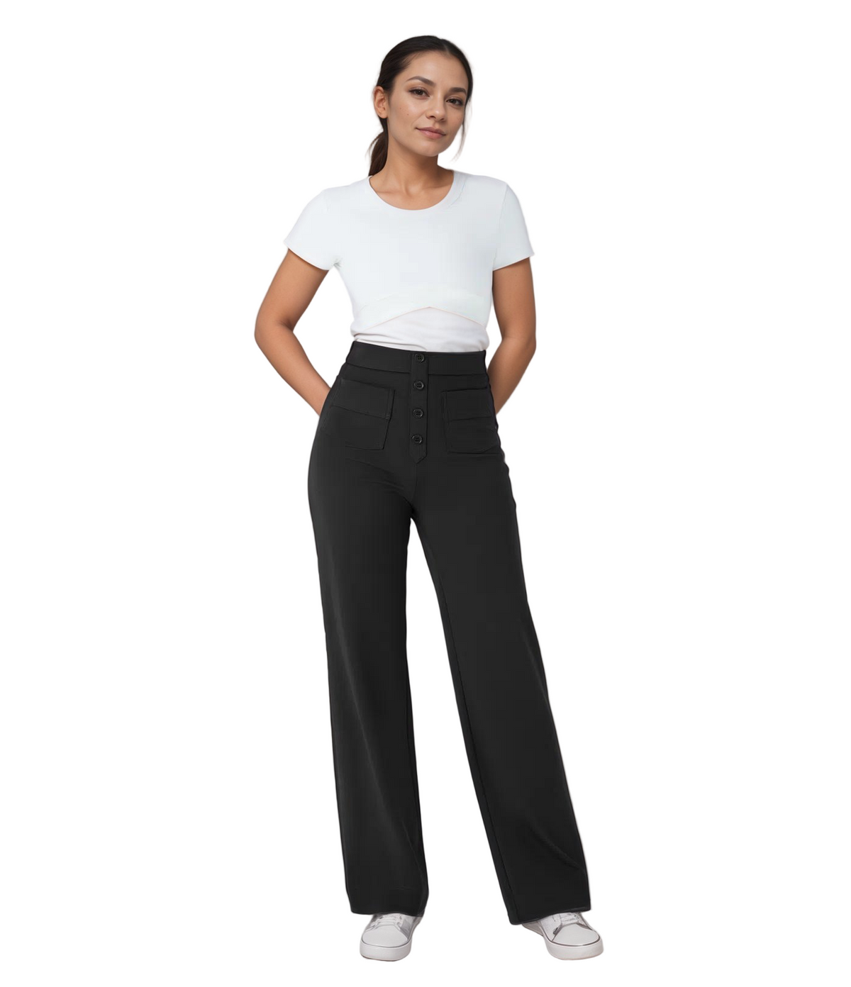 Elastische damesbroek met hoge taille van zachte stof