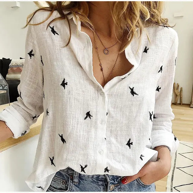 Elegante damesblouse van katoen en linnen met klassieke kraag