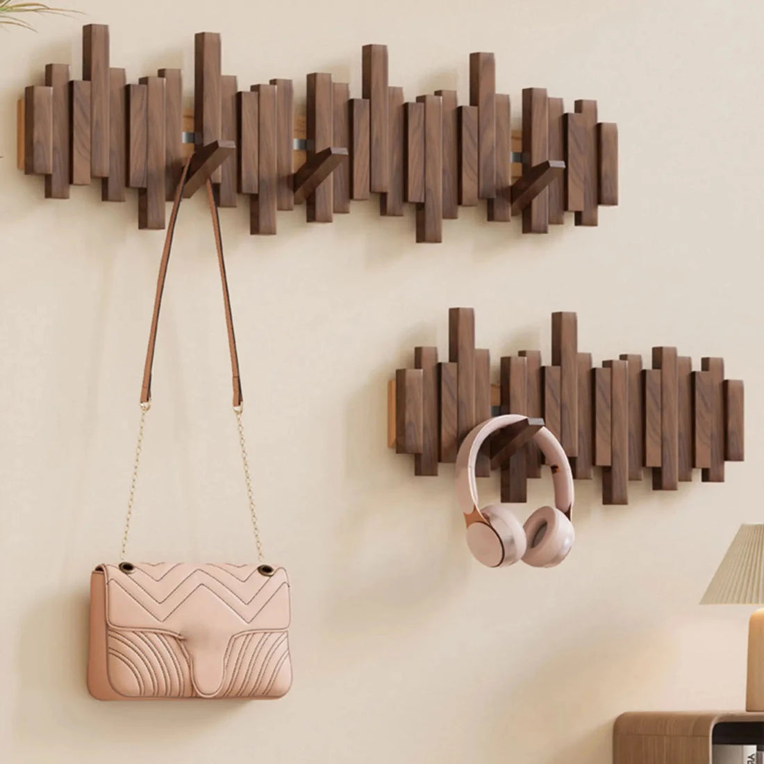 Elegante houten kapstok in pianostijl - Walnoot & beuken
