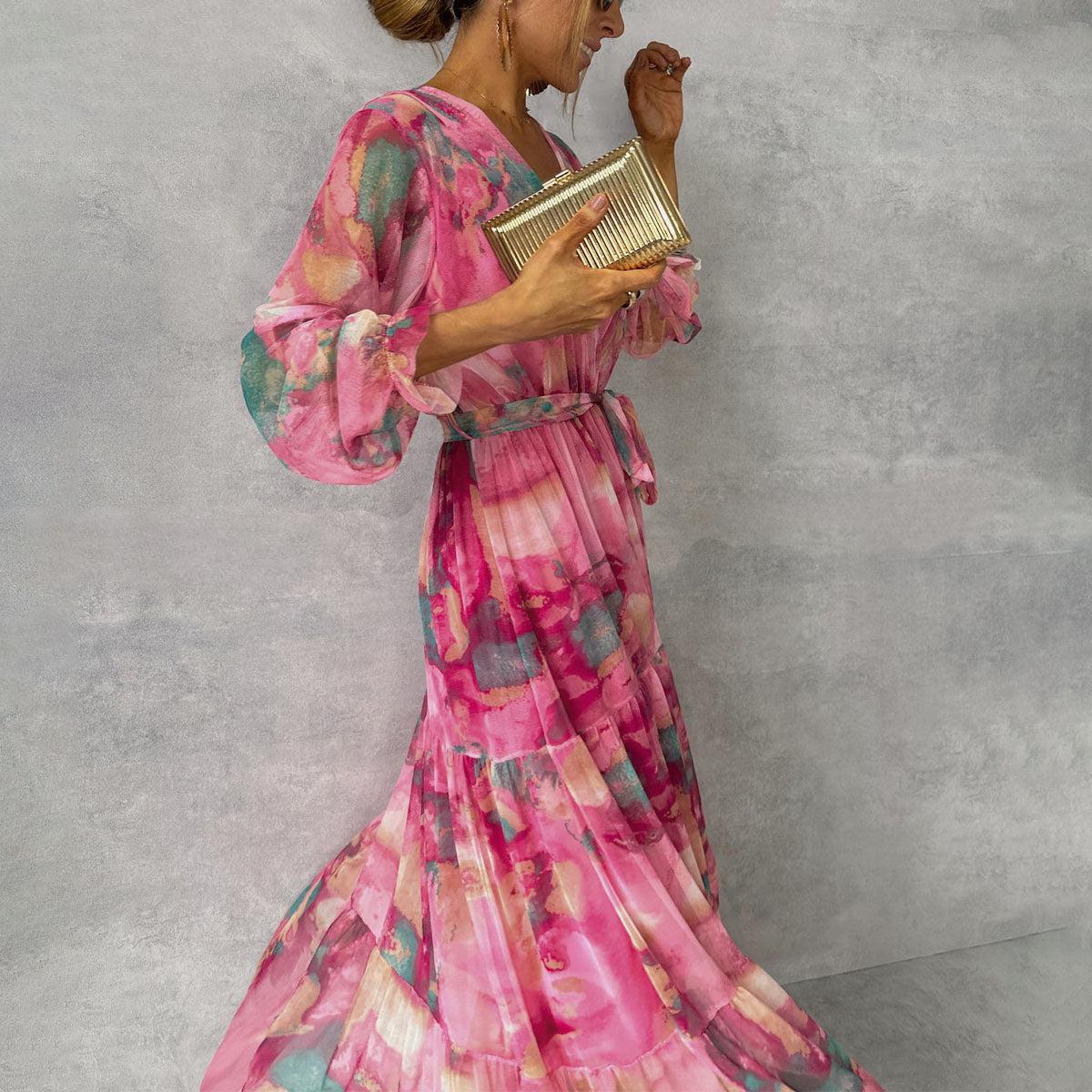 Elegante lange maxi-wikkeljurk met lange mouwen - Feestkleding