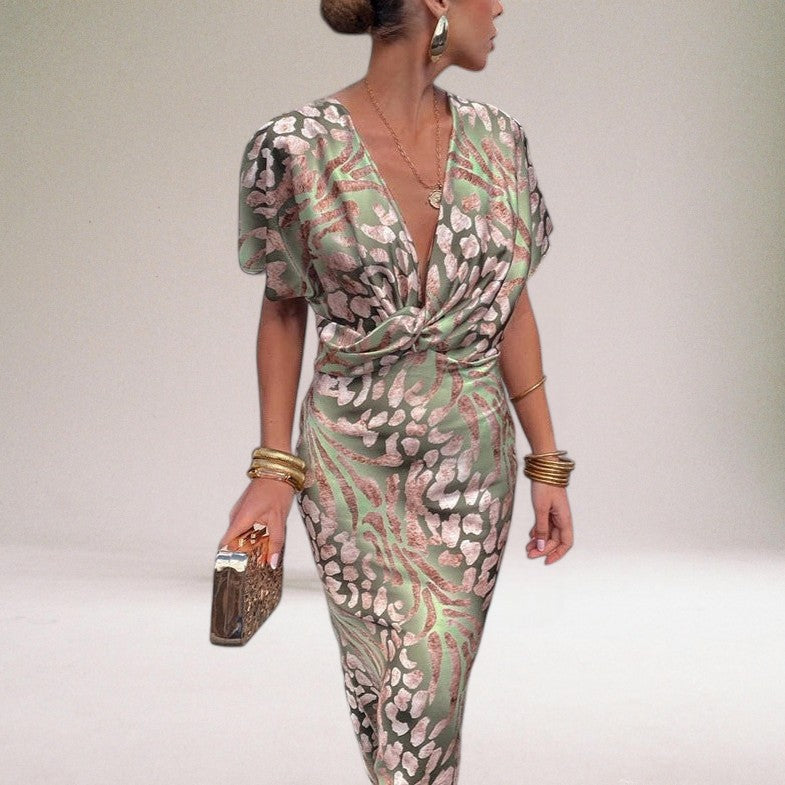 Elegante maxi-jurk met unieke V-hals