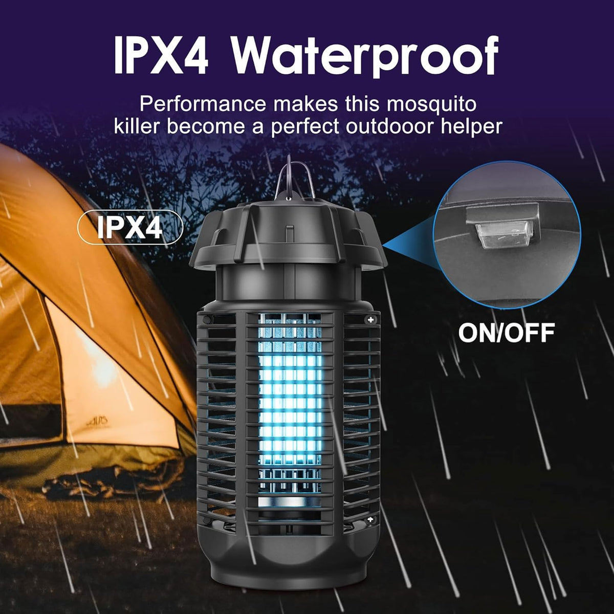 Elektrische insectenverdelger met 20W uv-licht en 4200V hoogspanningsrooster, IPX4 waterdicht