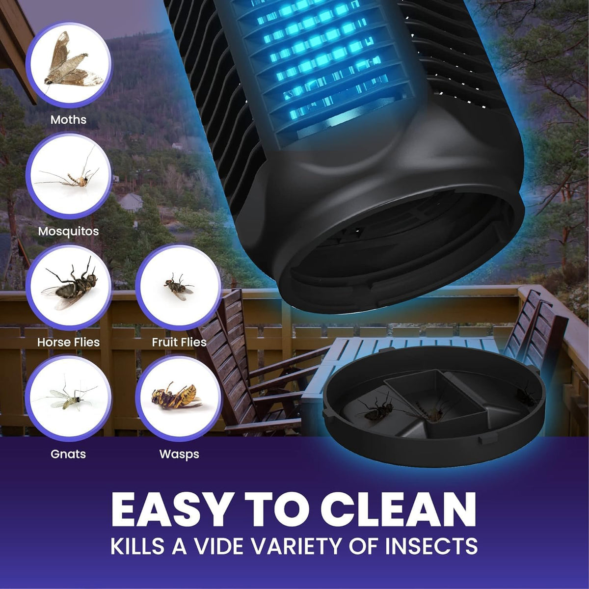 Elektrische insectenverdelger met 20W uv-licht en 4200V hoogspanningsrooster, IPX4 waterdicht