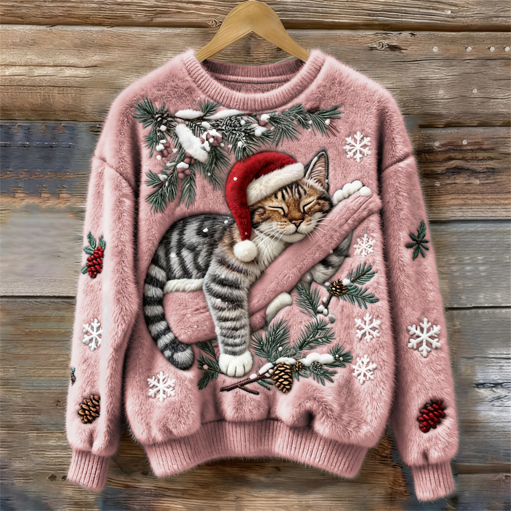 Feestelijke kersttrui met kat