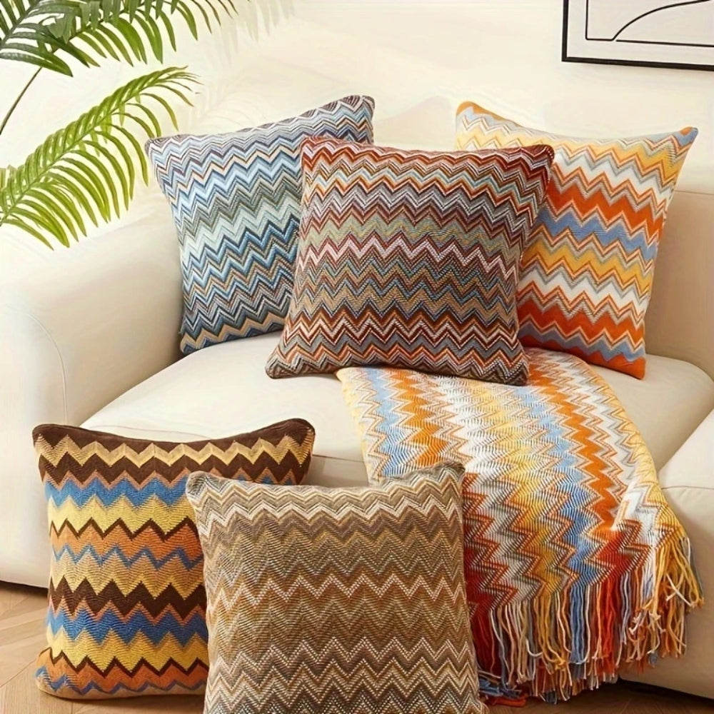 Gebreide boho kussenhoes met zigzagpatroon