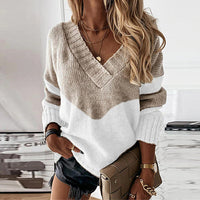 Gebreide damespullover met colorblock en V-hals