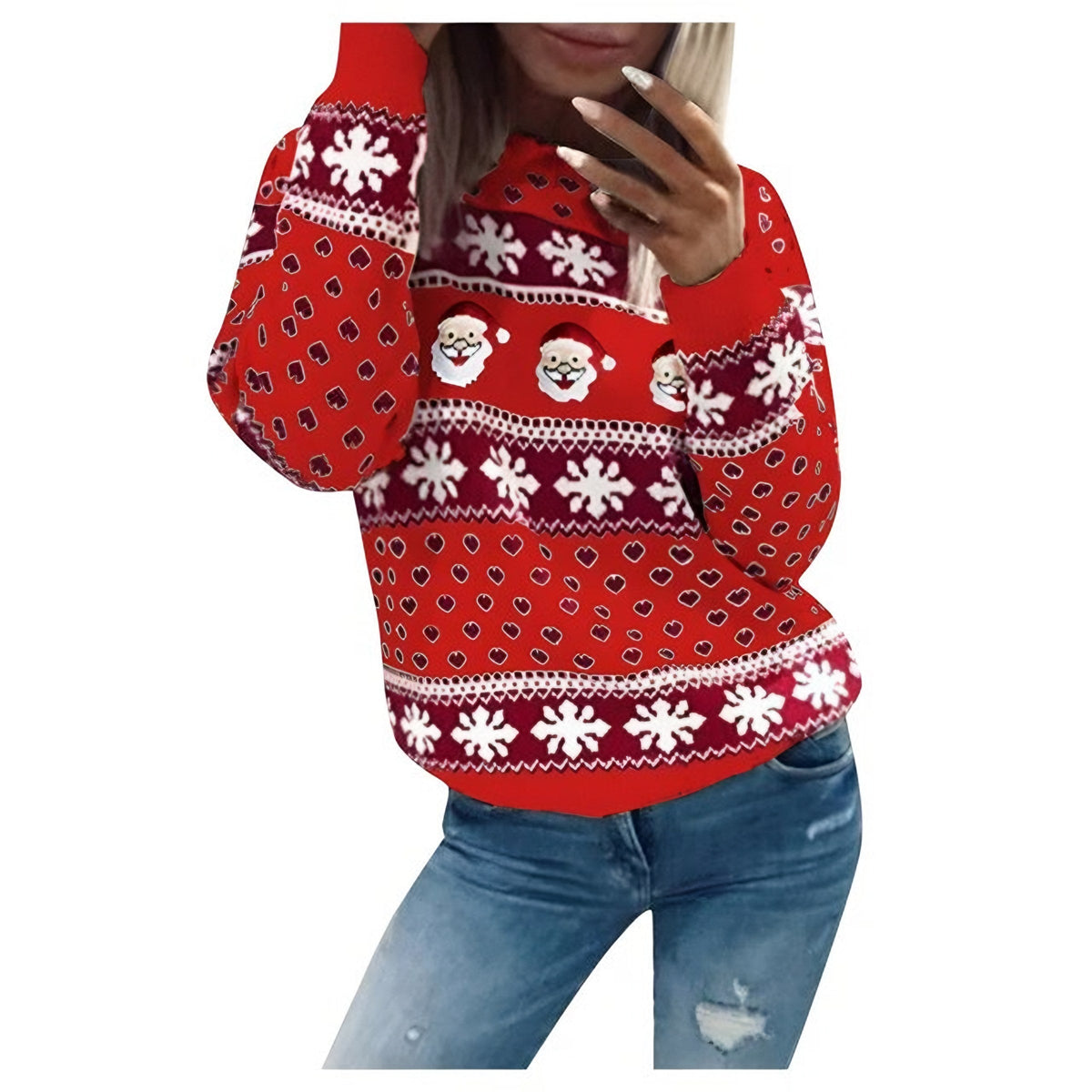 Gebreide kersttrui voor dames met kerstmanprint