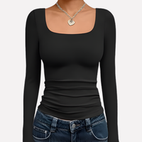 Gecropte damestop met lange mouwen en vierkante hals