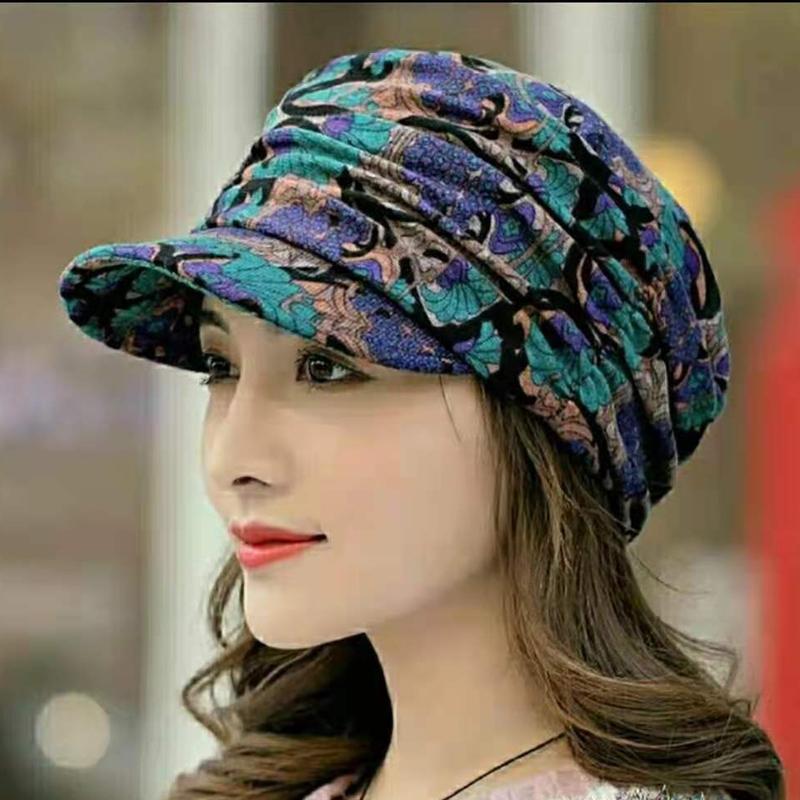 Geplooide pet met bloemenprint en korte klep voor dames - Warm en stijlvol