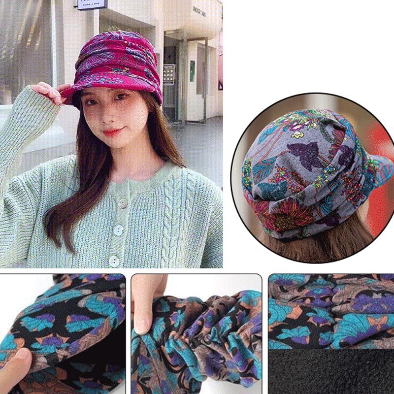 Geplooide pet met bloemenprint en korte klep voor dames - Warm en stijlvol