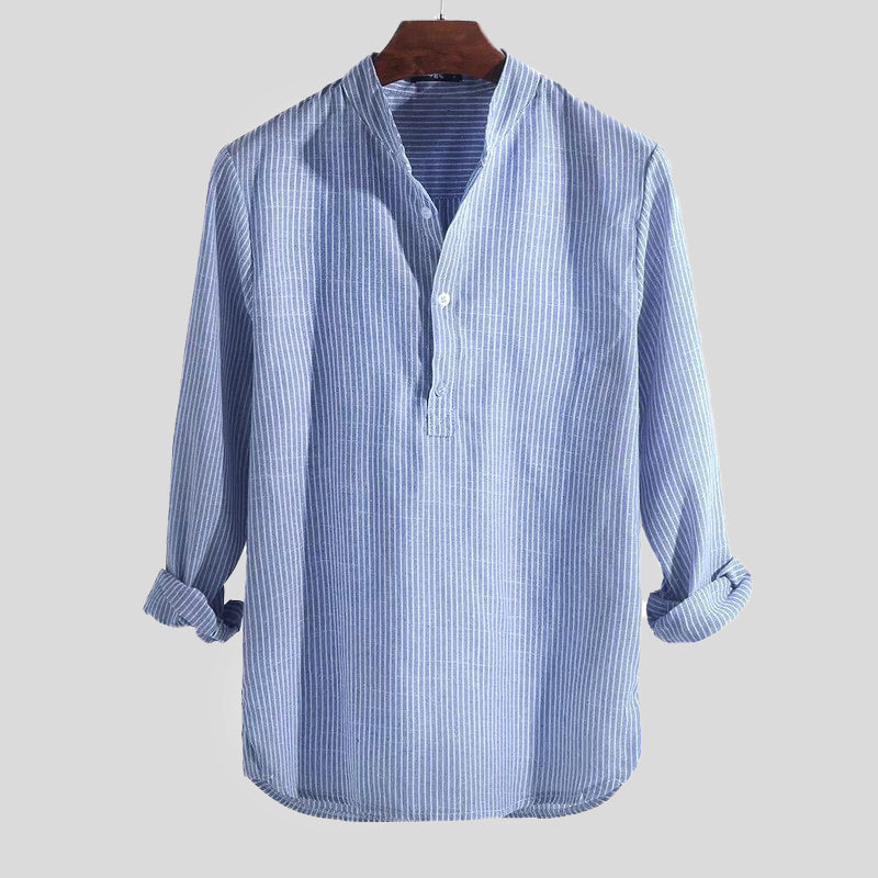 Gestreept henley-overhemd met lange mouwen voor heren