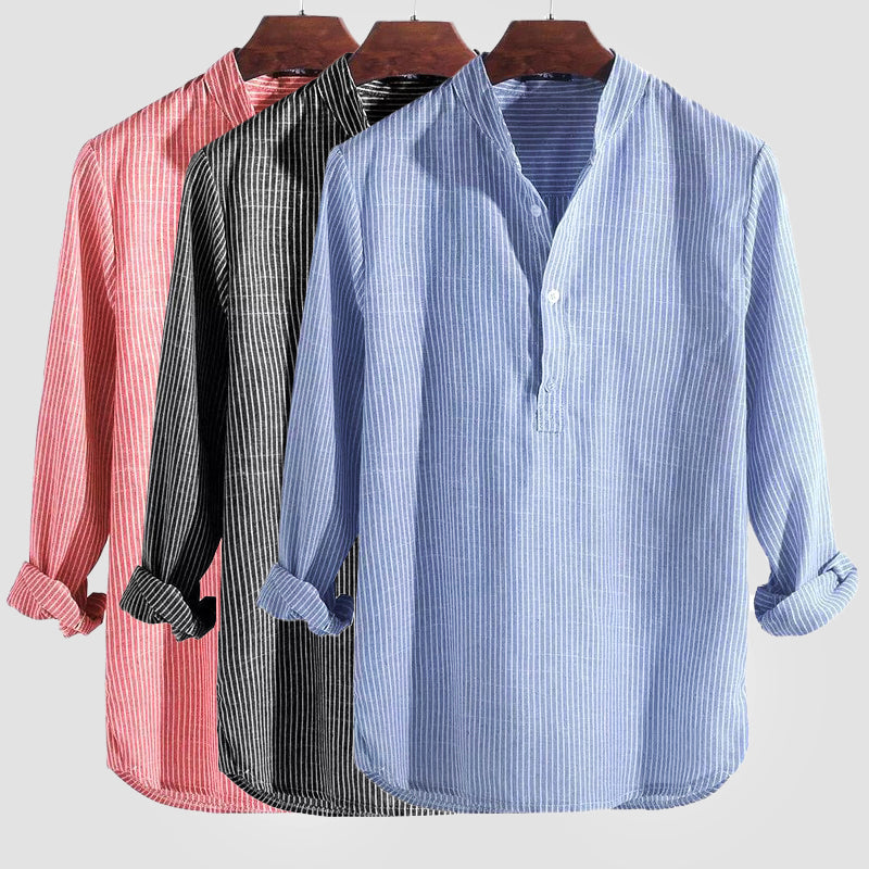 Gestreept henley-overhemd met lange mouwen voor heren
