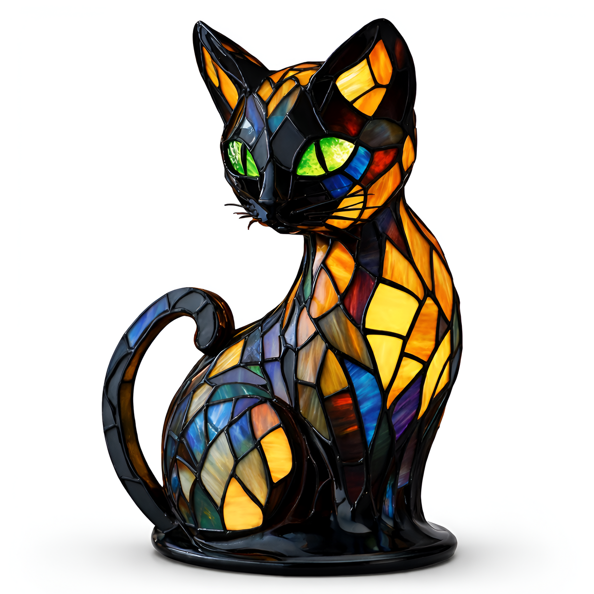 Glas-in-loodlamp in de vorm van een kat