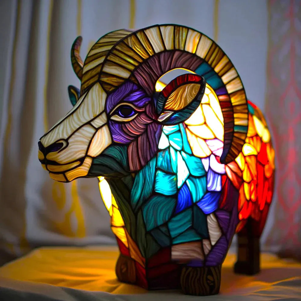 Glazen lamp met dierenmotieven en zacht licht