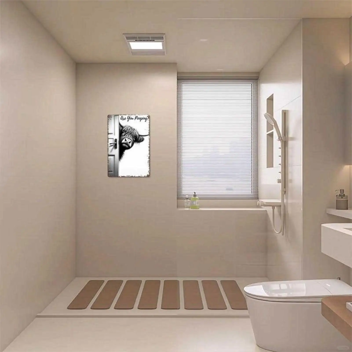 Grappig Rustiek Badkamerbord Met Schotse Hooglander En Frame