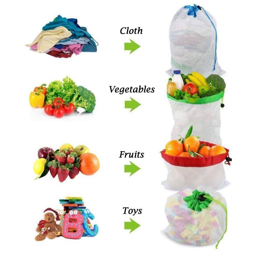 Herbruikbare en ademende opbergzakjes voor groente en fruit - Set van 12