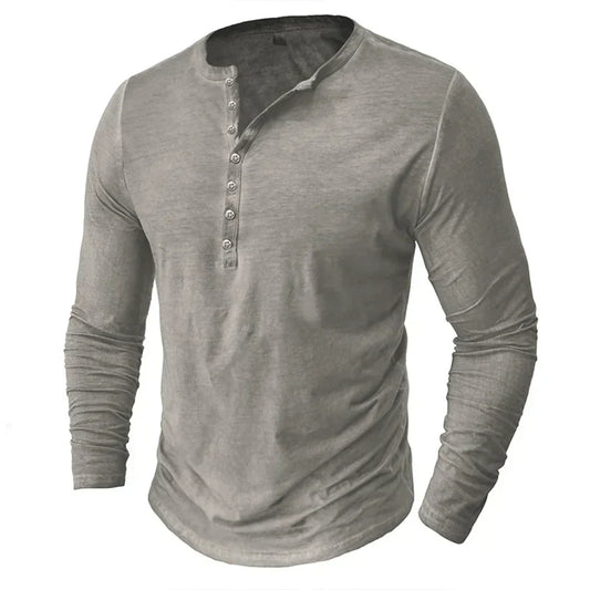 Heren T-shirt met lange mouwen en knopen