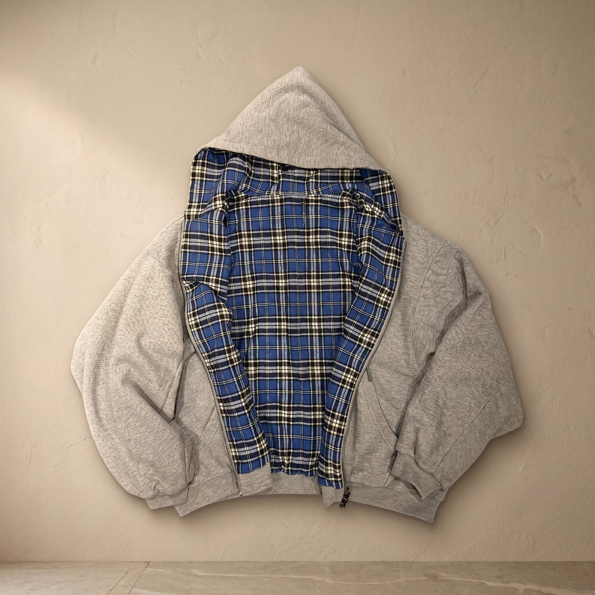 Heren Vest met Capuchon, Ritssluiting en Ruitjes Patchwork | Casual Polyester Sweatshirt