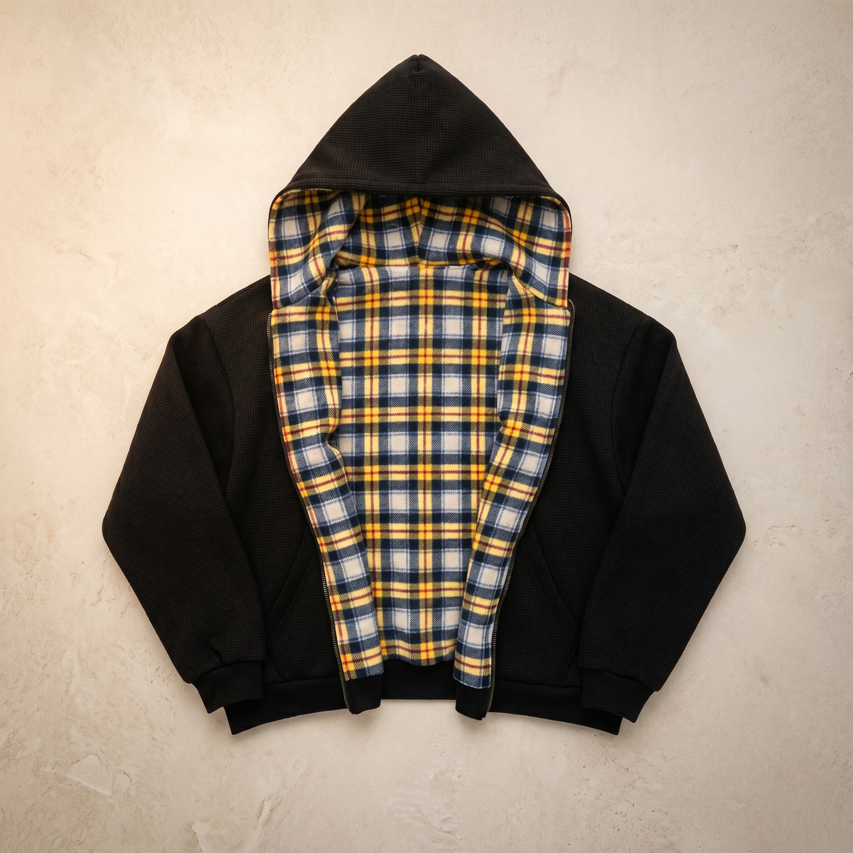 Heren Vest met Capuchon, Ritssluiting en Ruitjes Patchwork | Casual Polyester Sweatshirt