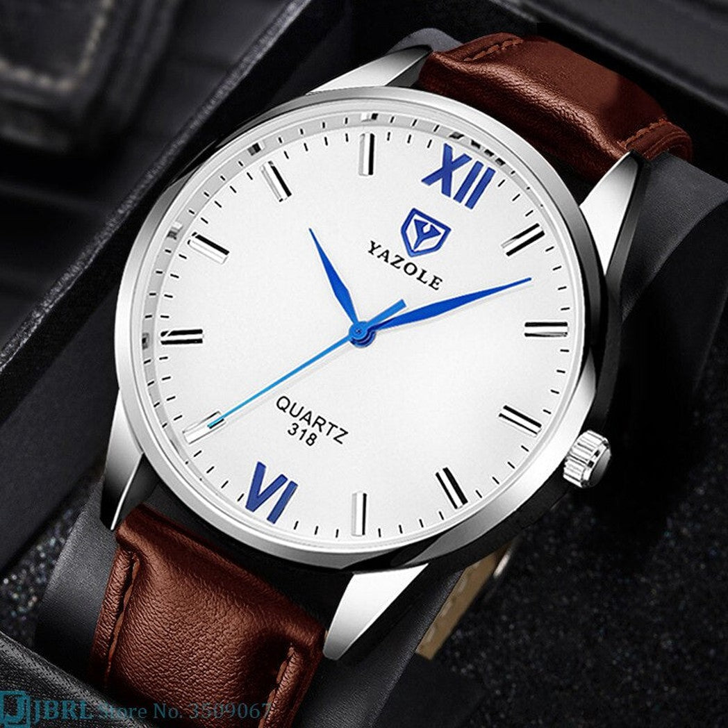 Herenhorloge met leren band
