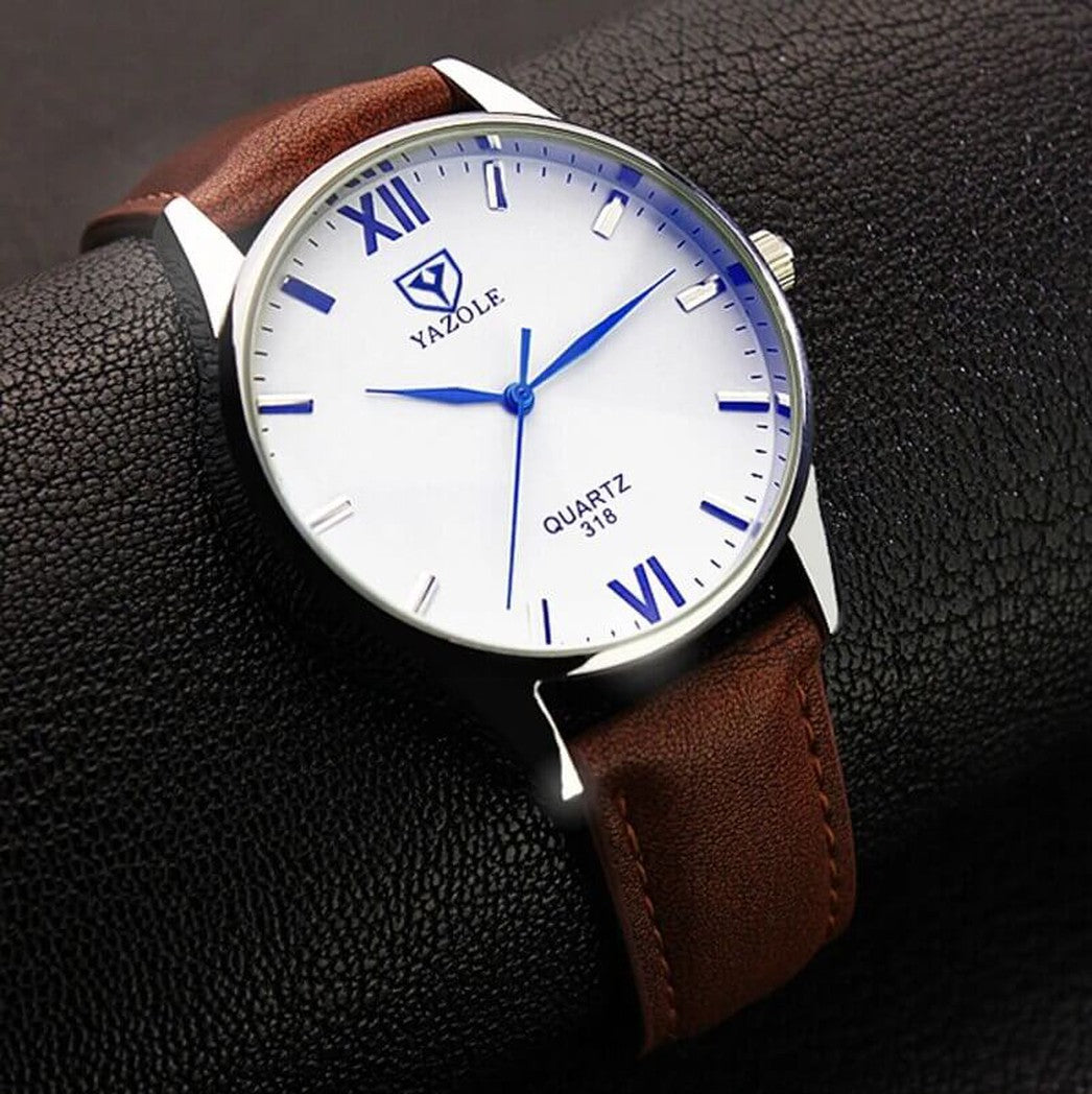 Herenhorloge met leren band