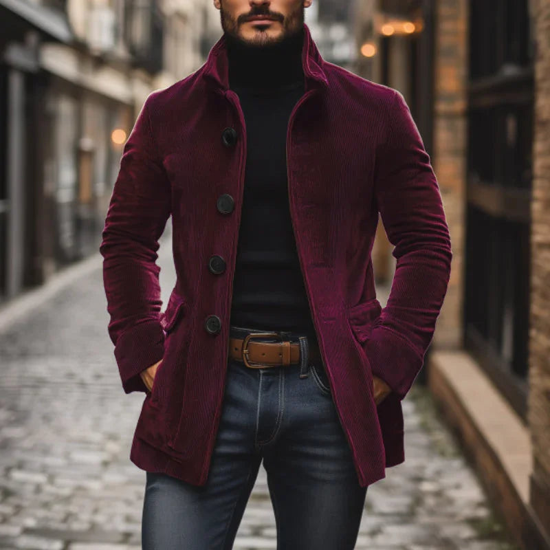Herenjack in tailored fit met hoge kraag en ribstructuur