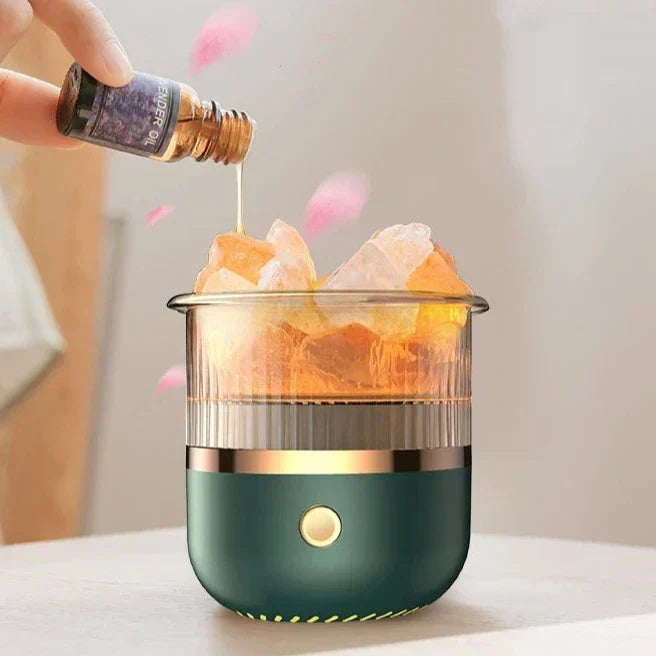 Himalaya zoutlamp en diffuser voor etherische olie - Ultrasone USB-luchtbevochtiger voor thuis en kantoor