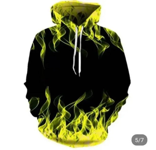 Hoodie met uniek vlammendesign en innovatieve materiaalmix