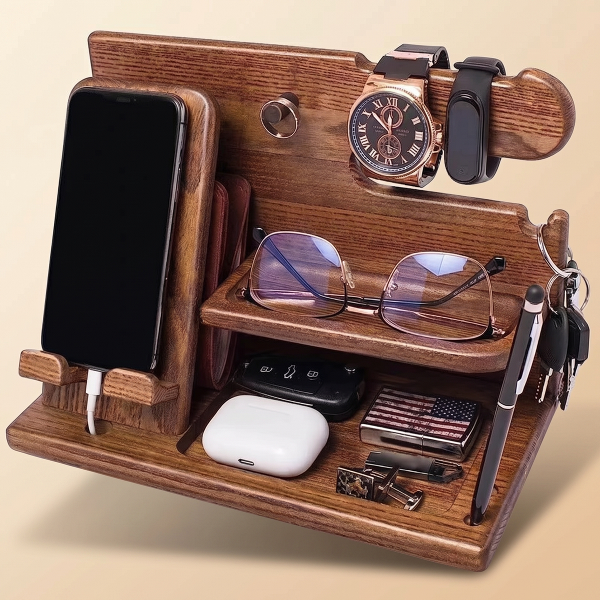 Houten Organizer & Nachtkastje Docking Station