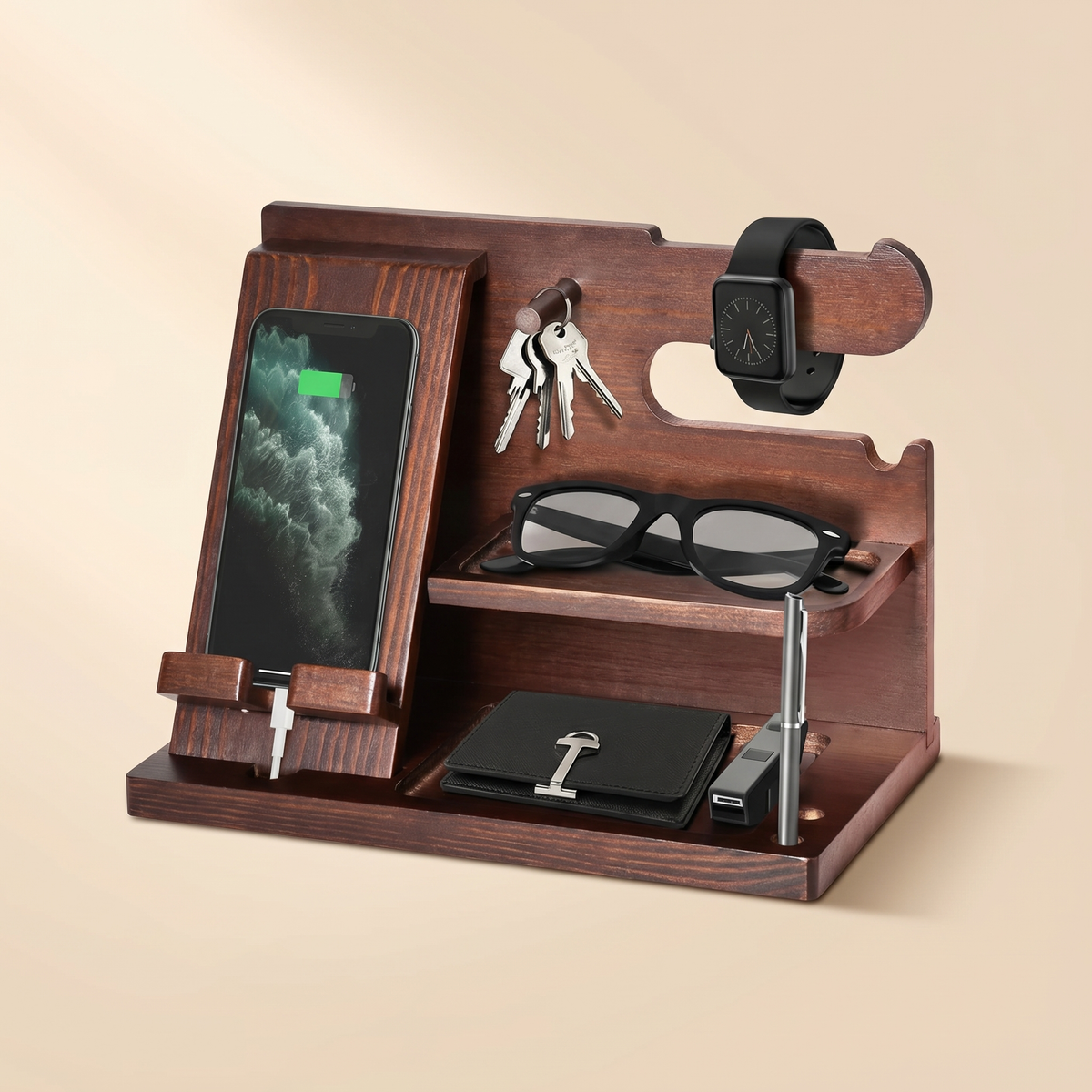 Houten Organizer & Nachtkastje Docking Station