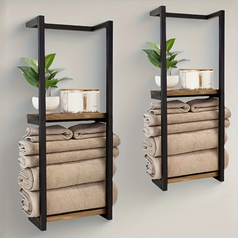Industrieel handdoekenrek met planken – Elegant en functioneel wandrek