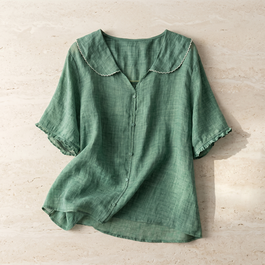 Katoenen vintage damesblouse met picotkraag en losse pasvorm